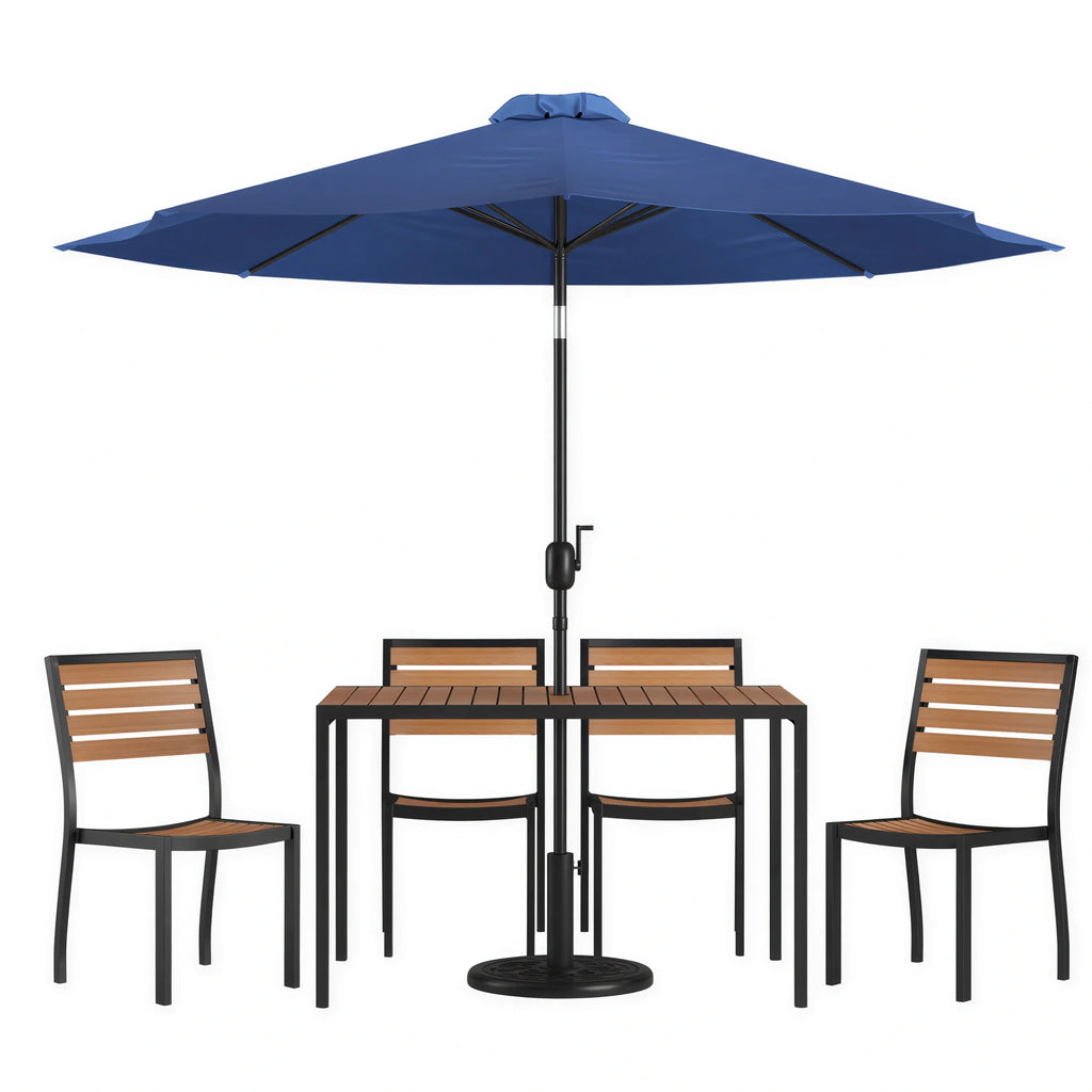 Rectangular Patio Table & 4 Chairs — 48″, With Umbrella (XU-DG-304860364-UB19BNV)
