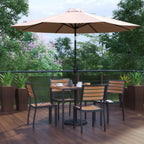 Square Patio Table & 4 Chairs — 35″, Tan, With Umbrella