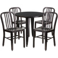 Round Dining Table & 4 Chairs — 30″, Black/Antique Gold (CH-51090TH-4-18VRT-BQ)