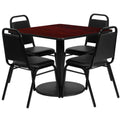 Square Dining Table & 4 Chairs — 36″, Mahogany/Black (RSRB1010)