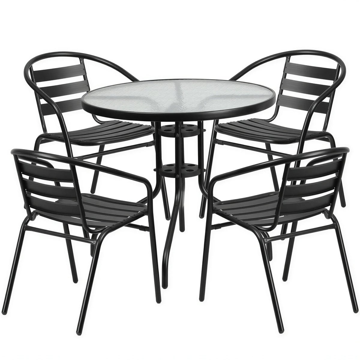 Round Dining Table & 4 Chairs — 31-1/2″, Black