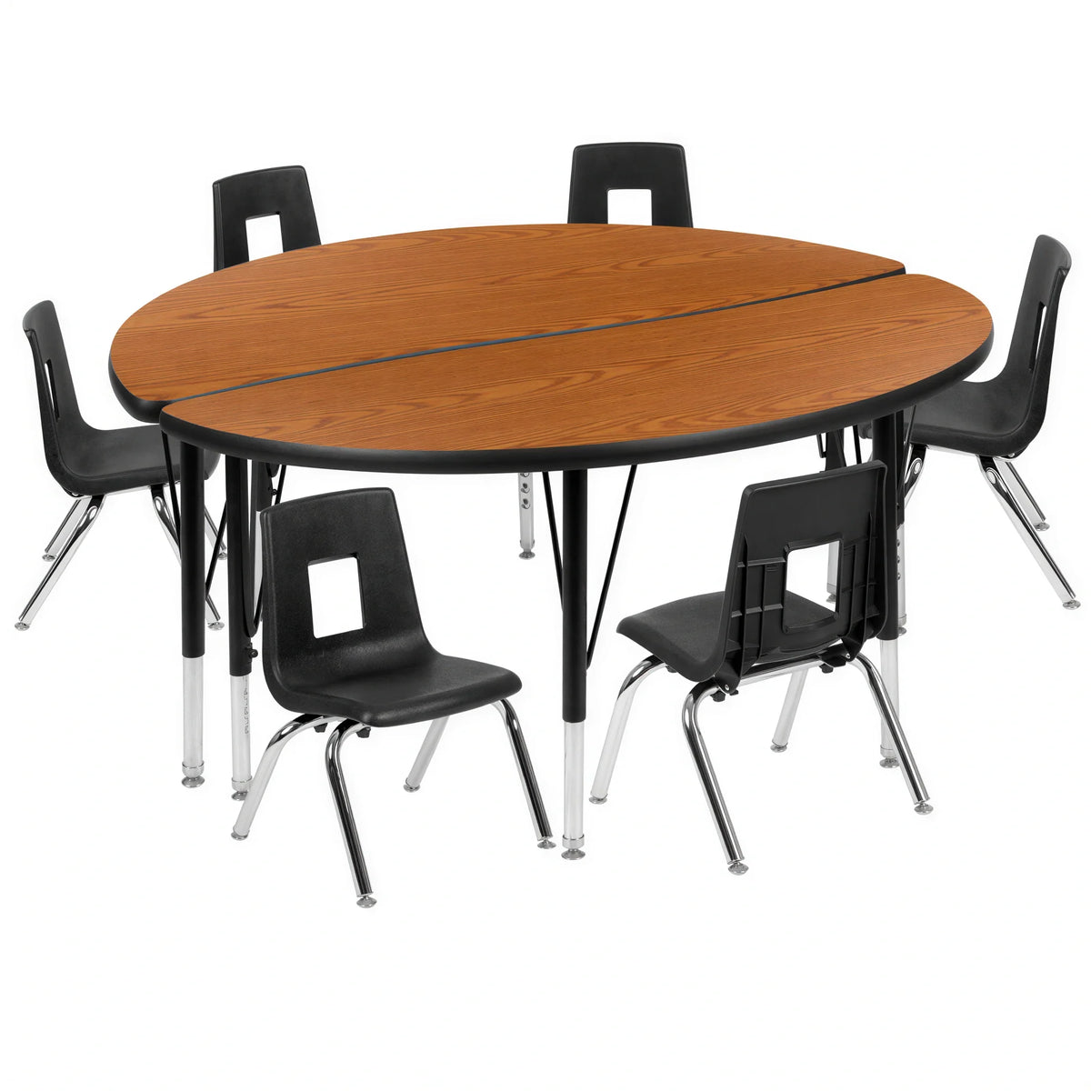 Round Activity Table & 6 Chairs — Oak/Black