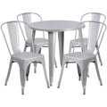 Round Dining Table & 4 Chairs — 30″, Silver (CH-51090TH-4-18CAFE-SIL)