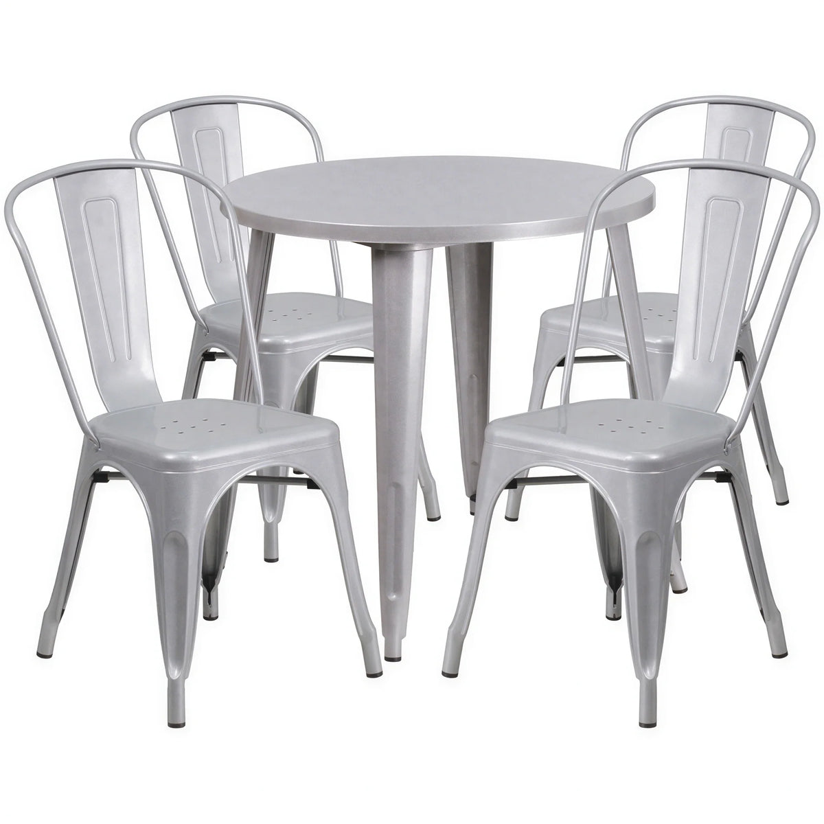 Round Dining Table & 4 Chairs — 30″, Silver (CH-51090TH-4-18CAFE-SIL)