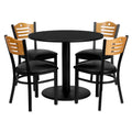 Round Dining Table & 4 Chairs — Black/Natural