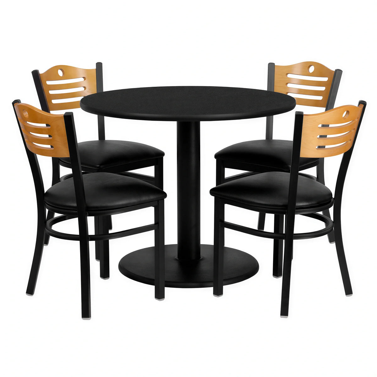 Round Dining Table & 4 Chairs — Black/Natural