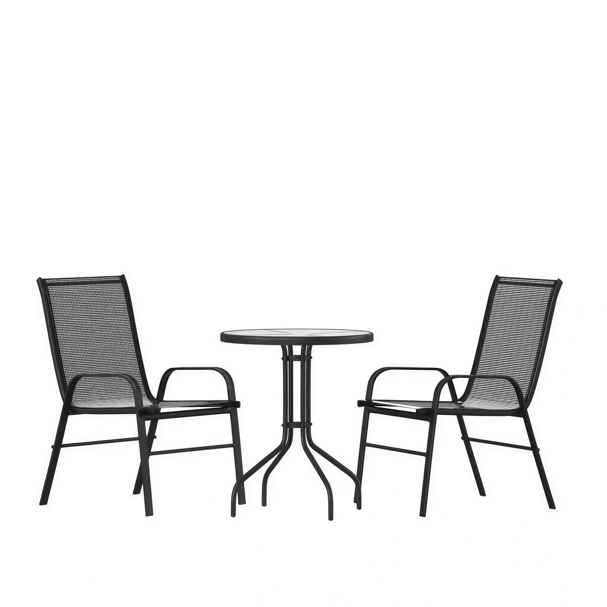 Round Patio Table & 2 Chairs — 23.75″, Black