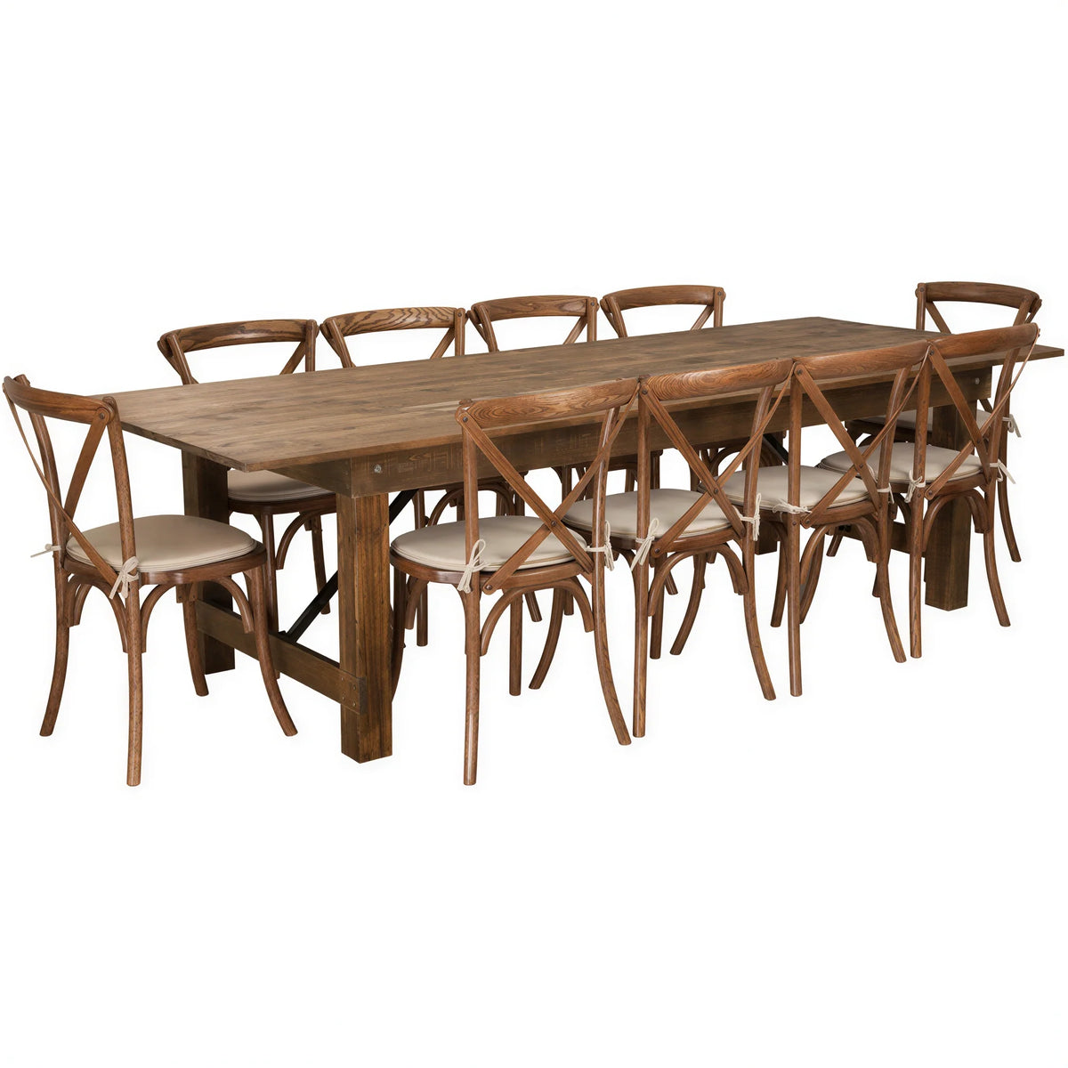 Rectangular Farm Table & 10 Chairs — 108″