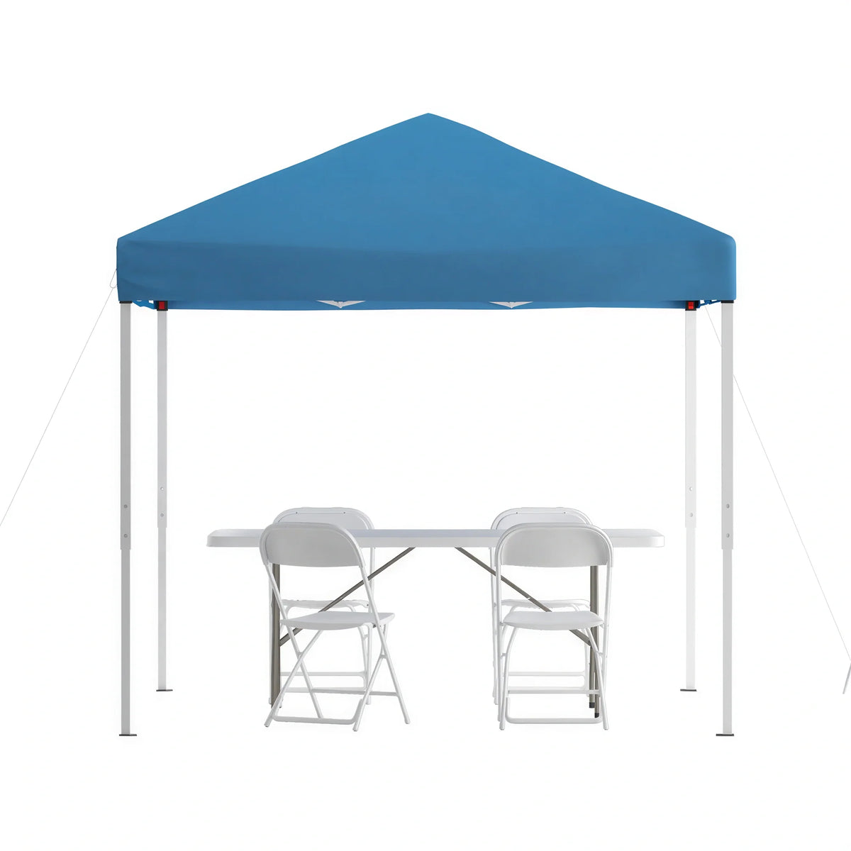Pop-Up Canopy, Folding Table & 4 Chairs — 8' x 8', Blue