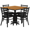 Square Dining Table & 4 Chairs — 36″, Natural/Black (HDBF1015)