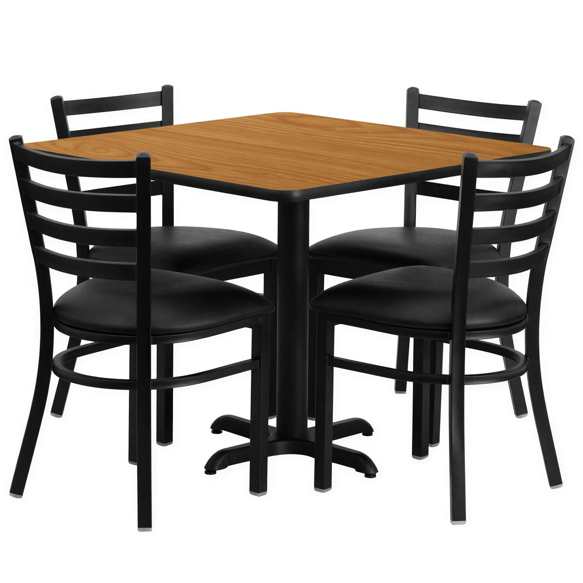 Square Dining Table & 4 Chairs — 36″, Natural/Black (HDBF1015)