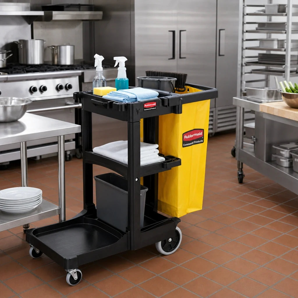 Rubbermaid Cleaning Cart — With Caddies & Waste Bags