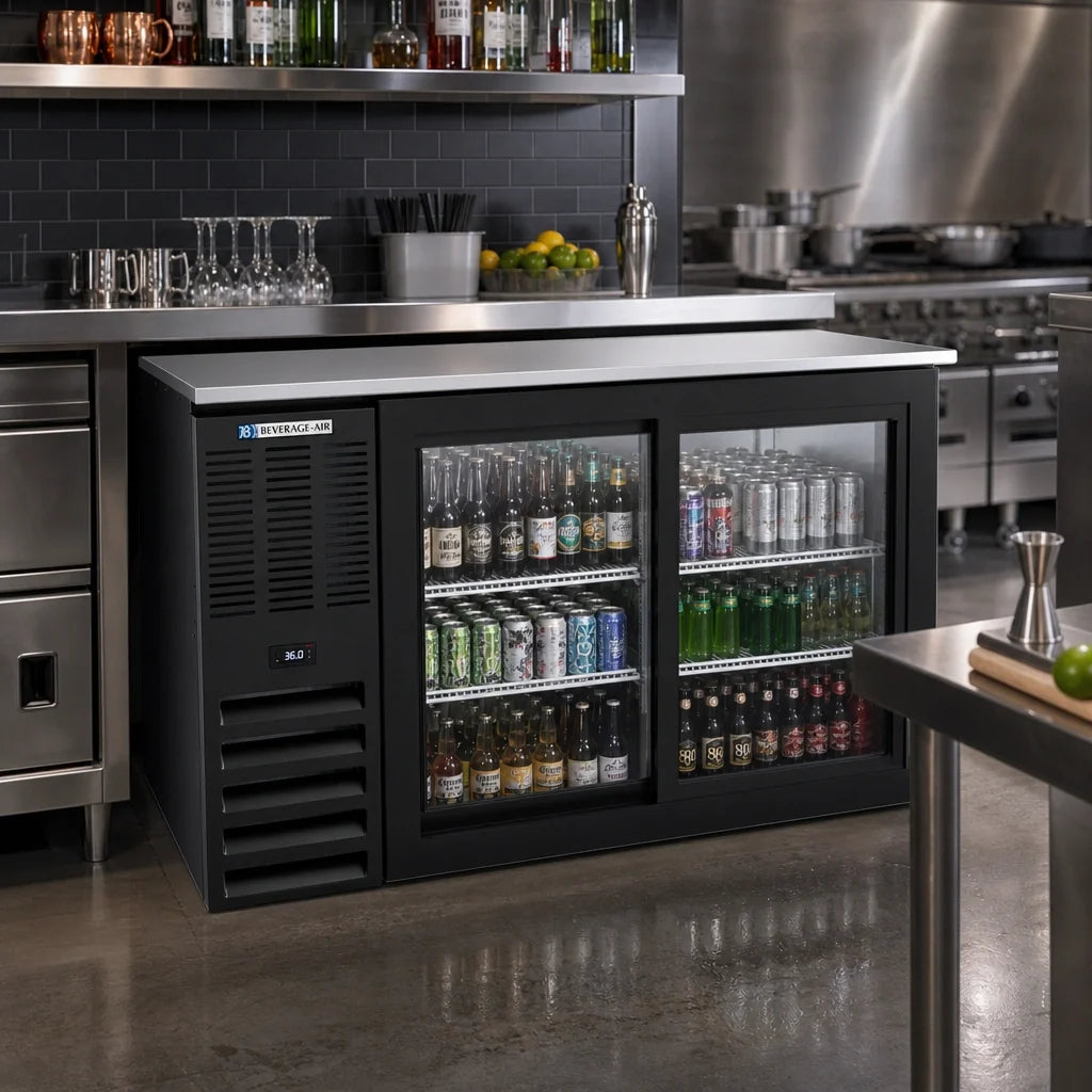 Beverage-Air Back Bar Refrigerator — 58″, Sliding Glass Doors, Black