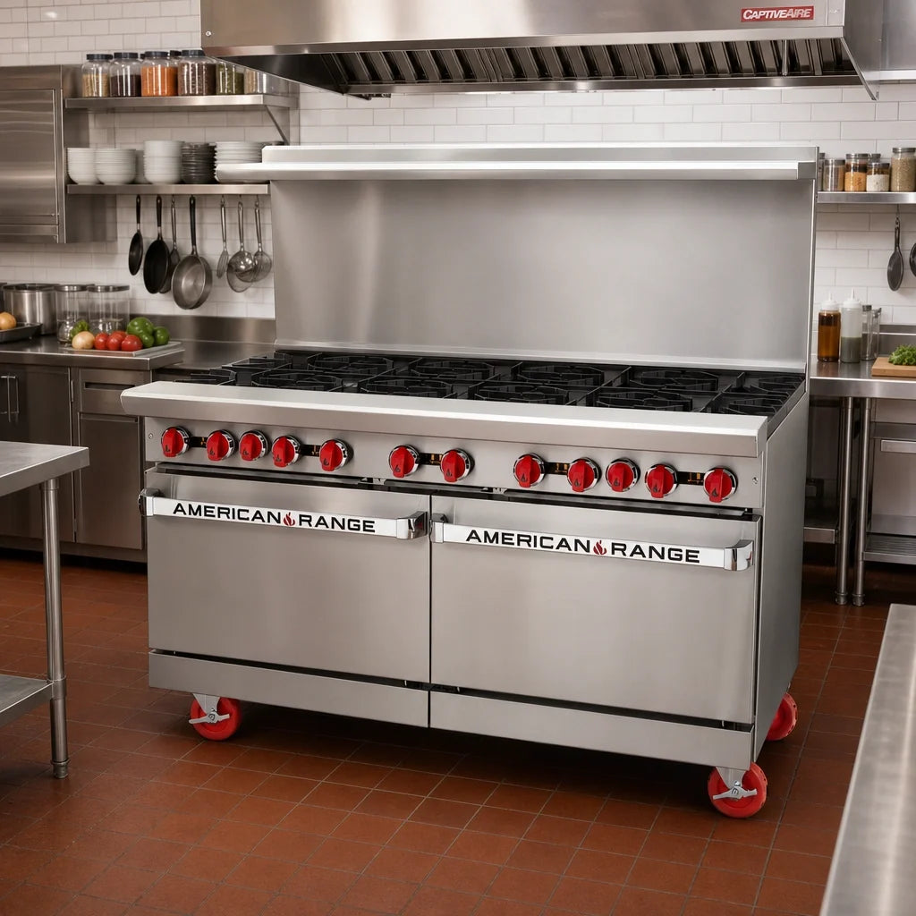 American Range Gas Range — 60″, 10 Burners & 2 Ovens
