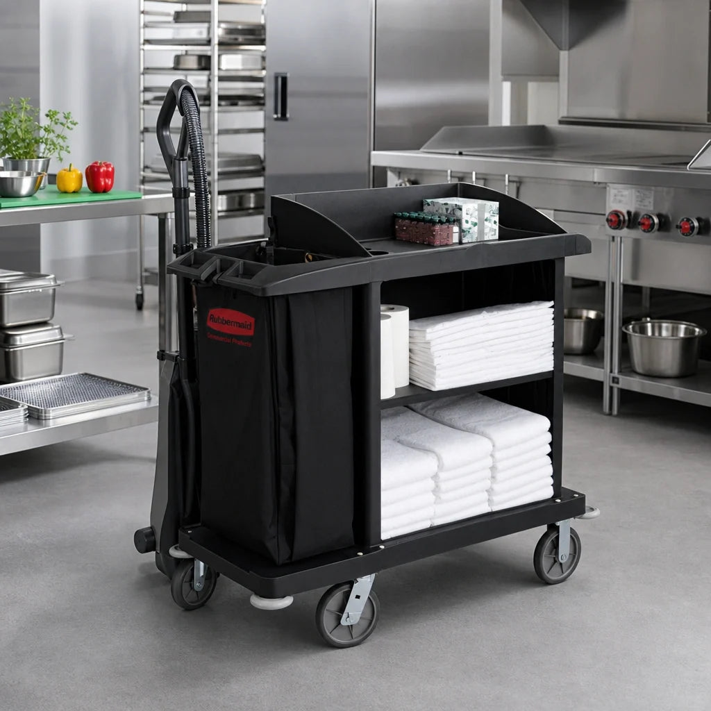 Rubbermaid Xtra Housekeeping Cart — Compact, Black