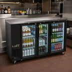BK Resources Back Bar Refrigerator — 72″, 3 Glass Doors