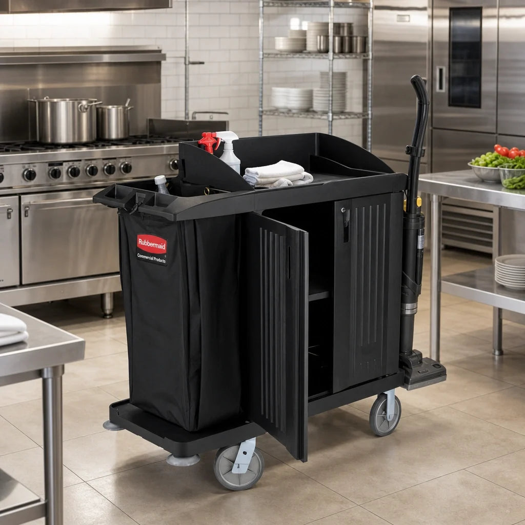 Rubbermaid Xtra Housekeeping Cart — Compact, With Doors