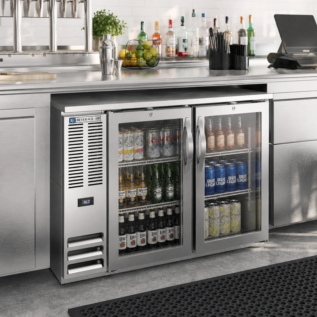 Beverage-Air Back Bar Refrigerator — 48″, Glass Doors, Stainless