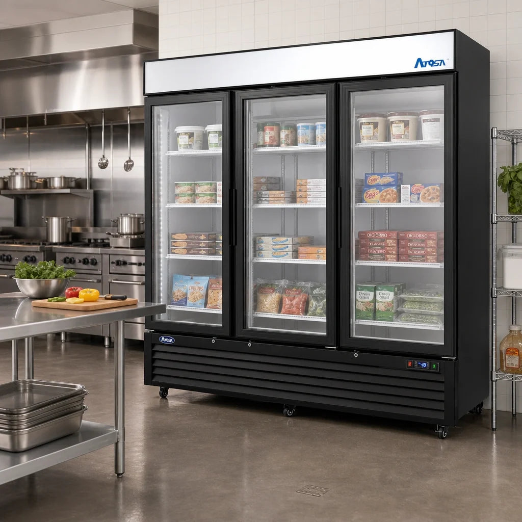 Atosa Glass-Door Display Freezer — 3 Sections, 68 Cu. Ft.