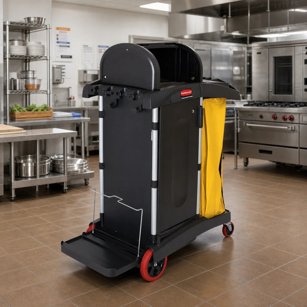 Rubbermaid Hygen Housekeeping Cart — Locking Cabinet & Hood
