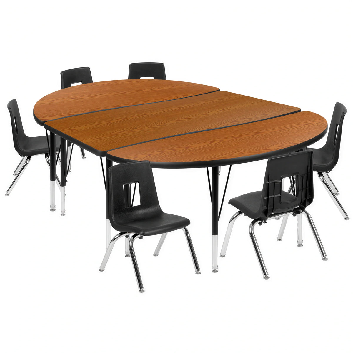 Oval Activity Table & 6 Chairs — Oak/Black (XU-GRP-14CH-A3048CON-48-OAK-T-P)