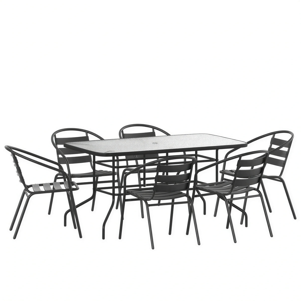 Patio Table & 6 Chairs — 55″, Black (TLH-089REC-017CBK6)