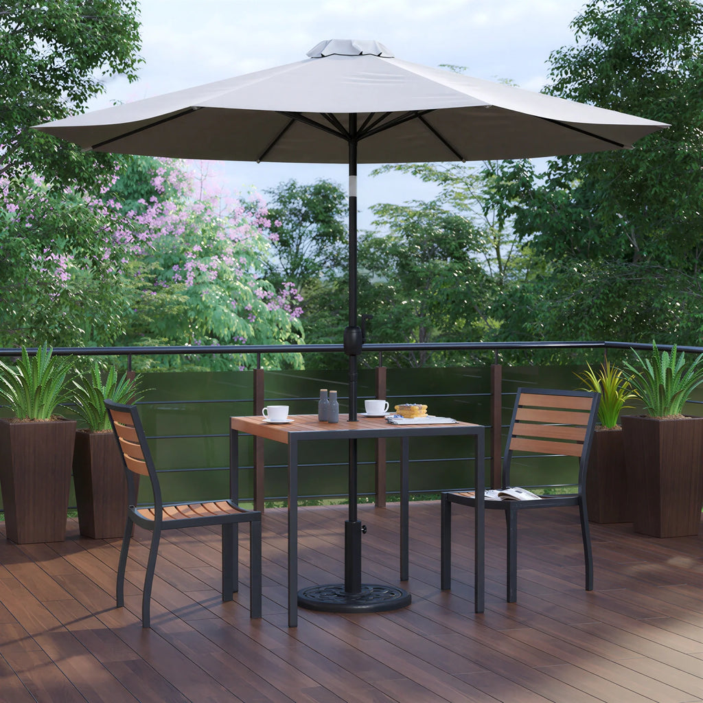 Square Patio Table & 2 Chairs — 35″, Gray, With Umbrella