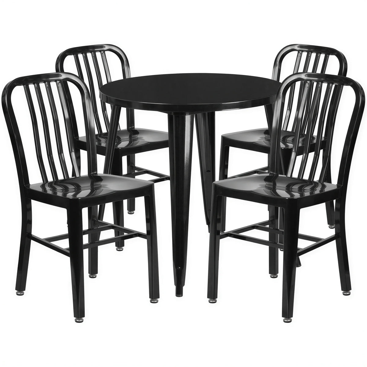 Round Dining Table & 4 Chairs — 30″, Black (CH-51090TH-4-18VRT-BK)