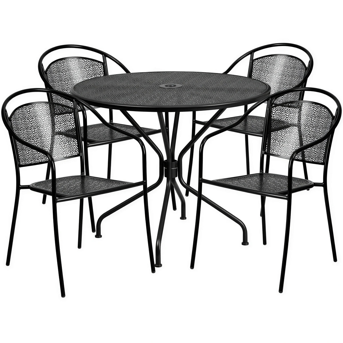 Round Patio Table & 4 Chairs — Black
