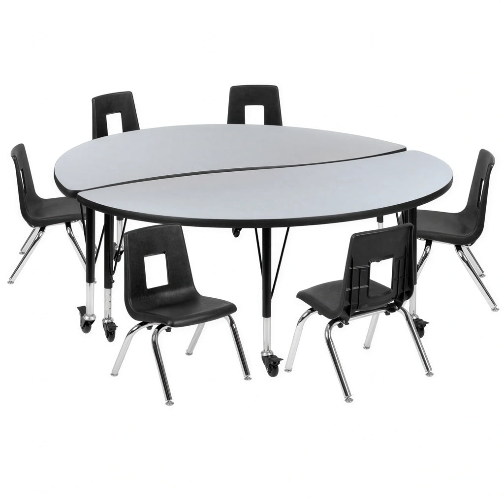 Round Activity Table & 6 Chairs — 60″ (XU-GRP-14CH-A60-HCIRC-GY-T-P-CAS)