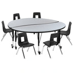 Round Activity Table & 6 Chairs — 60″ (XU-GRP-14CH-A60-HCIRC-GY-T-P-CAS)
