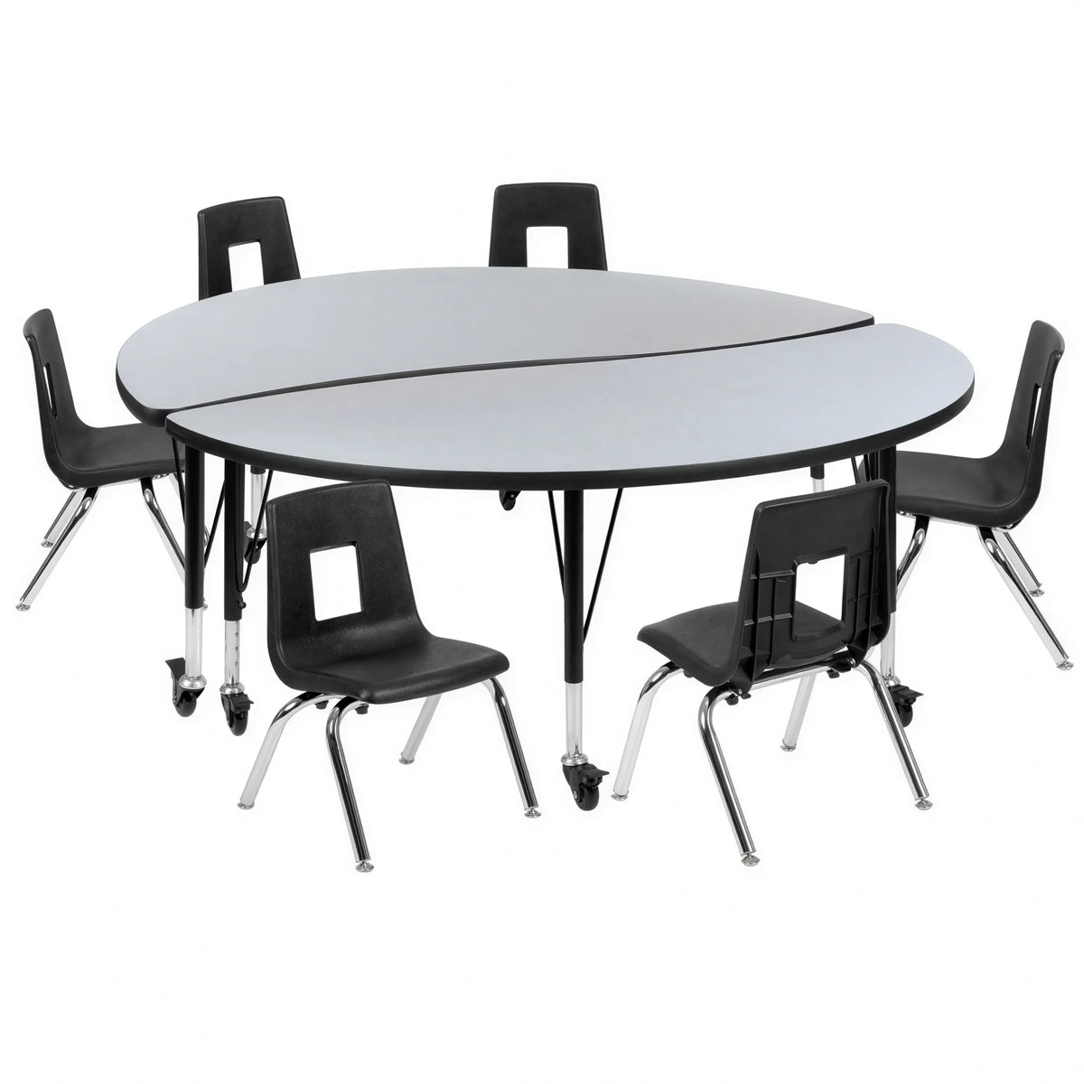Round Activity Table & 6 Chairs — 60″ (XU-GRP-14CH-A60-HCIRC-GY-T-P-CAS)