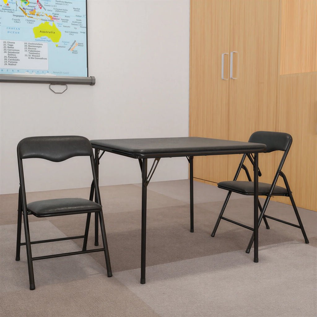 Square Folding Table & 2 Chairs — 24″, Black