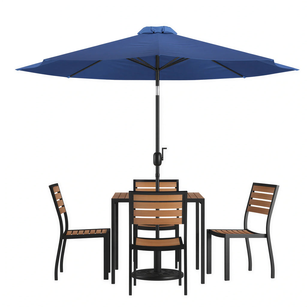 Square Patio Table & 4 Chairs — 35″, With Umbrella (XU-DG-810060364-UB19BNV)