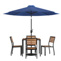 Square Patio Table & 4 Chairs — 35″, With Umbrella (XU-DG-810060364-UB19BNV)