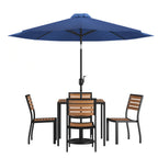 Square Patio Table & 4 Chairs — 35″, With Umbrella (XU-DG-810060364-UB19BNV)