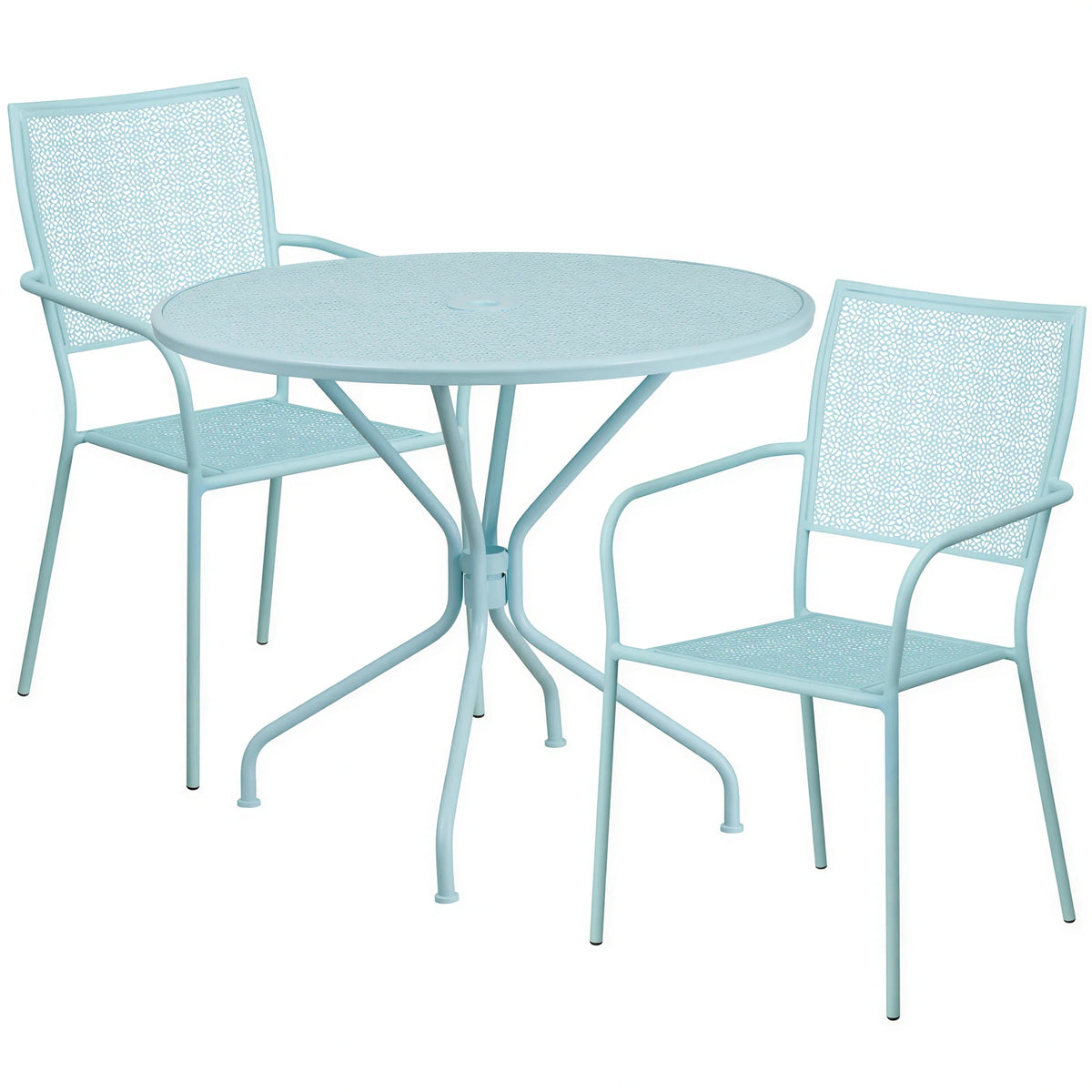 Round Patio Table & 2 Chairs — 35-1/4″, Sky Blue (CO-35RD-02CHR2-SKY)