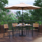 Rectangular Patio Table & 4 Chairs — Tan, With Umbrella (XU-DG-304860364-UB19BTN)
