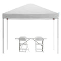 Pop-Up Canopy, Folding Table & 4 Chairs — 10' x 10', White (JJ-GZ10183Z-4LEL3-WHWH-GG)