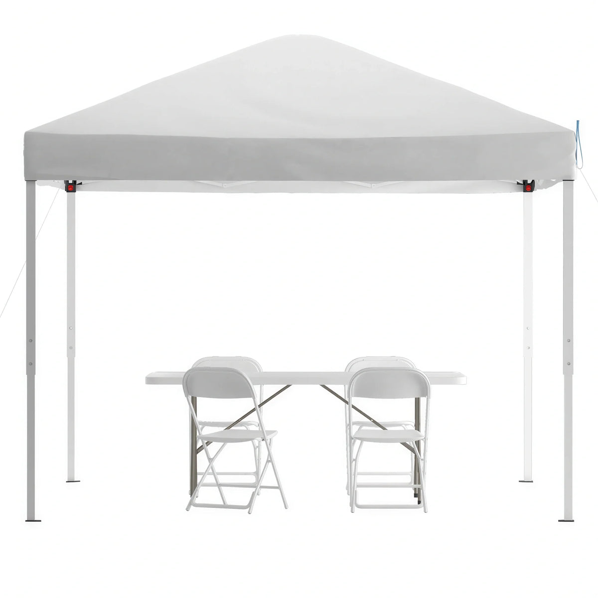 Pop-Up Canopy, Folding Table & 4 Chairs — 10' x 10', White (JJ-GZ10183Z-4LEL3-WHWH-GG)