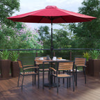 Square Patio Dining Table & 4 Chairs — 35″, Red Umbrella