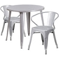 Round Dining Table & 2 Chairs — 30″, Silver (CH-51090TH-2-18ARM-SIL)