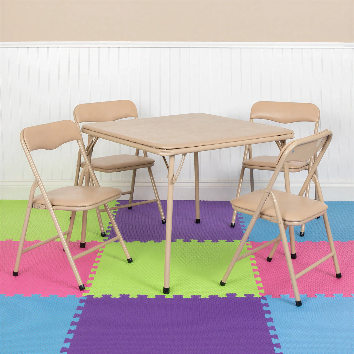 Square Folding Table & 4 Chairs — Tan