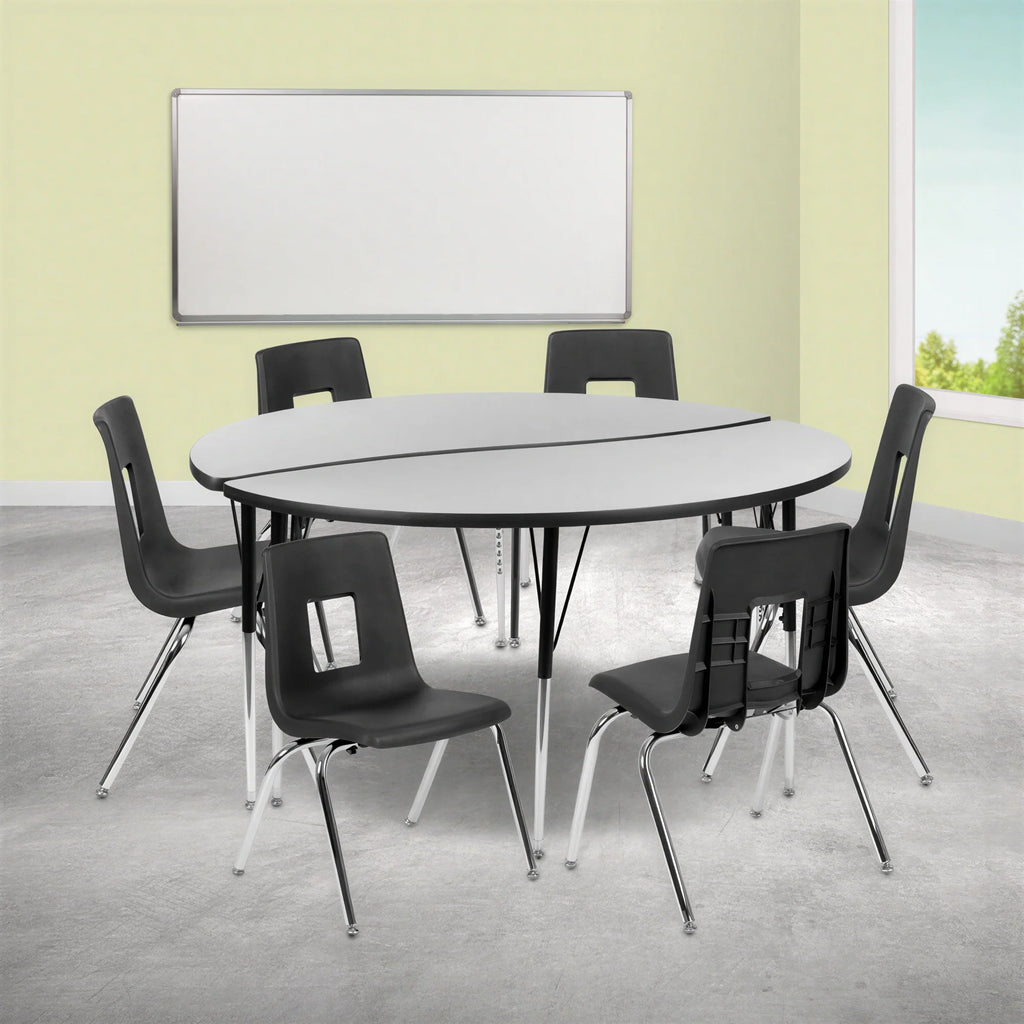 Round Activity Table & 6 Chairs — 60″, Gray/Black (XU-GRP-16CH-A60-HCIRC-GY-T-A)
