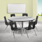 Round Activity Table & 6 Chairs — 60″, Gray/Black (XU-GRP-16CH-A60-HCIRC-GY-T-A)