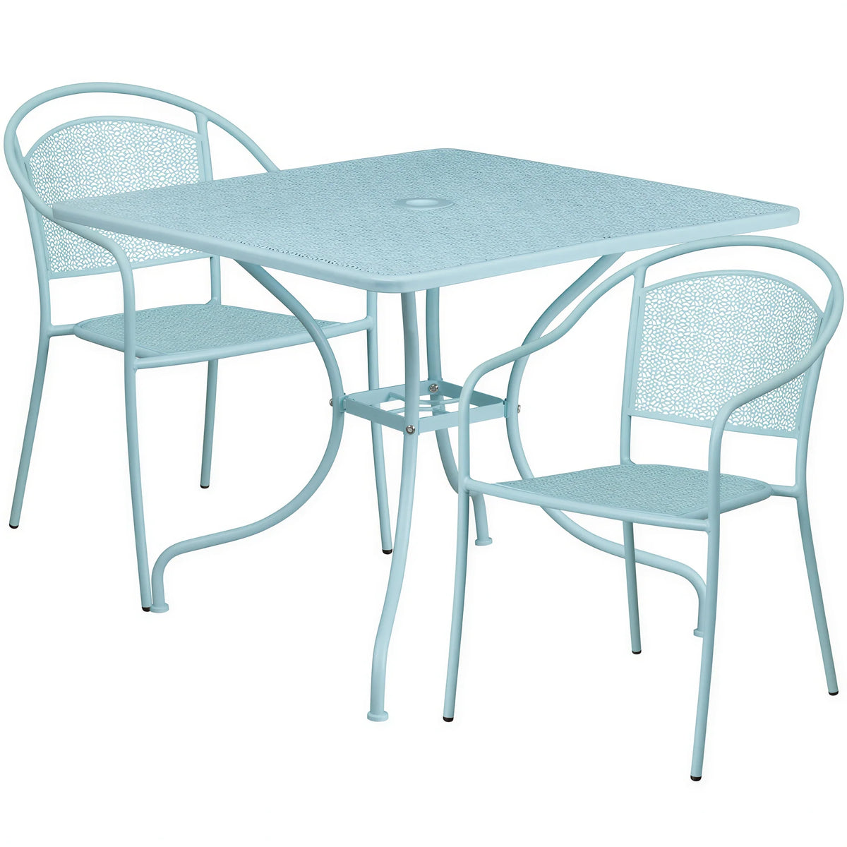 Square Patio Table & 2 Chairs — 35-1/2″, Sky Blue (CO-35SQ-03CHR2-SKY)