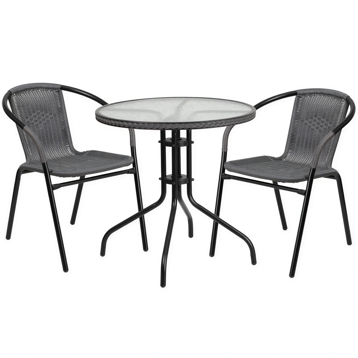 Round Dining Table & 2 Chairs — Gray/Black
