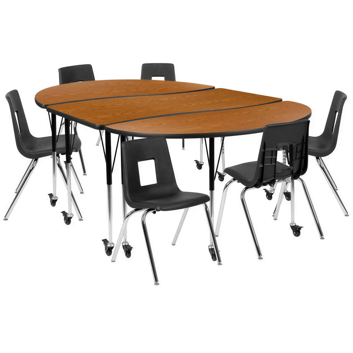 Oval Activity Table & 6 Chairs — Oak/Black (XU-GRP-18CH-A3060CON-60-OAK-T-A-CAS)