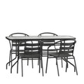 Patio Table & 4 Chairs — 55″, Black (TLH-089REC-017CBK4)