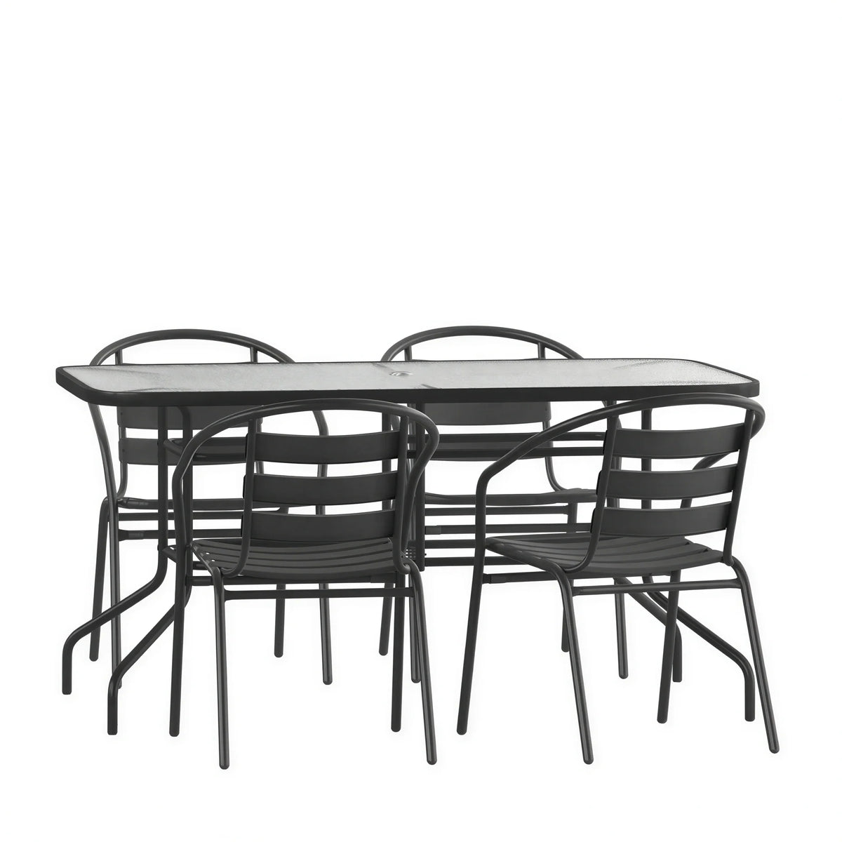 Patio Table & 4 Chairs — 55″, Black (TLH-089REC-017CBK4)